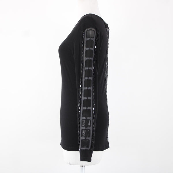 Tricotto Sz S Black Beaded Mesh Eyelets Viscose Elastane AS IS Top