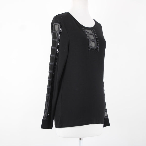 Tricotto Sz S Black Beaded Mesh Eyelets Viscose Elastane AS IS Top