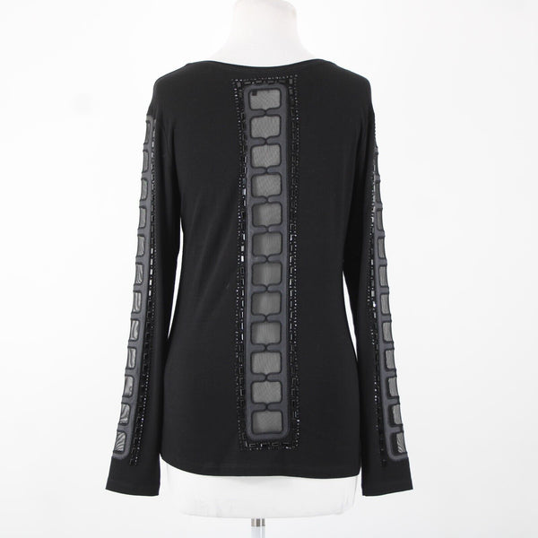 Tricotto Sz S Black Beaded Mesh Eyelets Viscose Elastane AS IS Top
