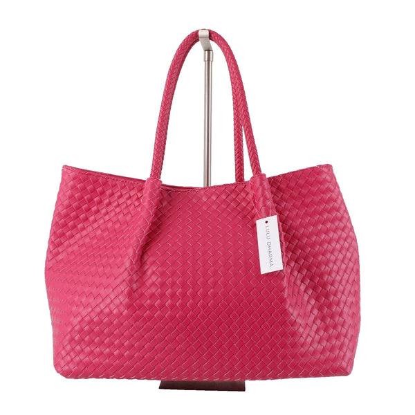 Lulu Dharma Purse NEW 19 x 11 x 6 Fuchsia Pink Napa Vegan Leather Tote Purse