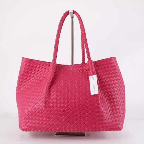 Lulu Dharma Purse NEW 19 x 11 x 6 Fuchsia Pink Napa Vegan Leather Tote Purse