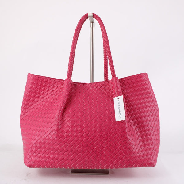 Lulu Dharma Purse NEW 19 x 11 x 6 Fuchsia Pink Napa Vegan Leather Tote Purse