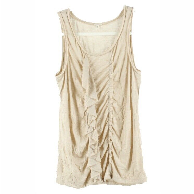 J Crew Sz S Beige Ruched and Ruffled Polyester Rayon Tank Top