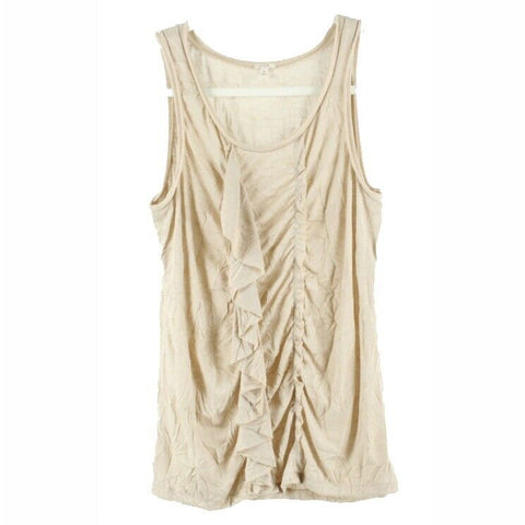 J Crew Sz S Beige Ruched and Ruffled Polyester Rayon Tank Top