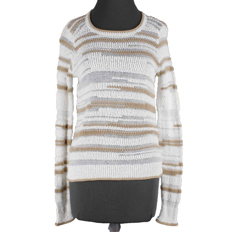 Ana Petite Sz PS White Gold Open Knit Striped Cotton Other Fibers Sweater