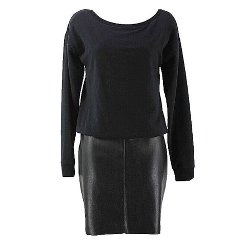 Bailey44 Sz S Black Crew Neck Polyurethane Skirt Rayon Cotton Blend Dress