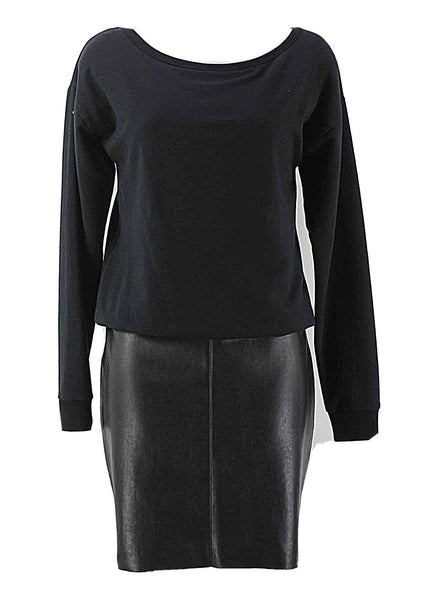 Bailey44 Sz S Black Crew Neck Polyurethane Skirt Rayon Cotton Blend Dress