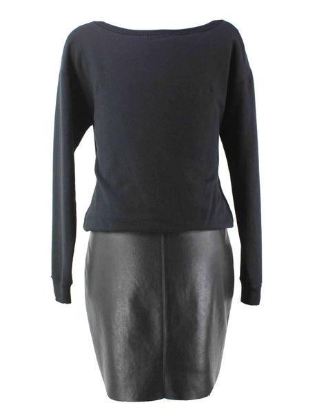 Bailey44 Sz S Black Crew Neck Polyurethane Skirt Rayon Cotton Blend Dress