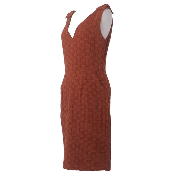 Tabitha Dress Sz 4 Rust Orange Quilted Knit Lined Pockets Cotton Polyester Dress