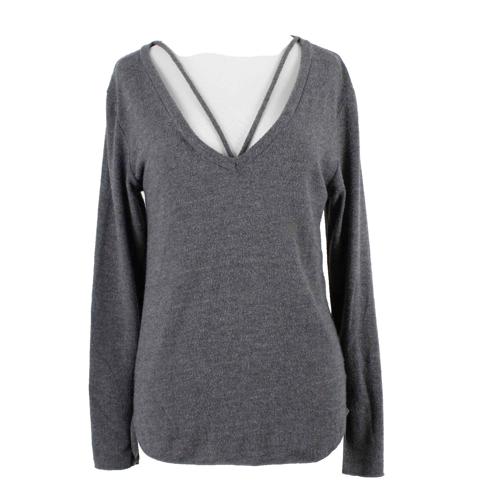 LNA Sz S Charcoal Gray Embellished V Neck Poly Blend Hi Lo Sweater