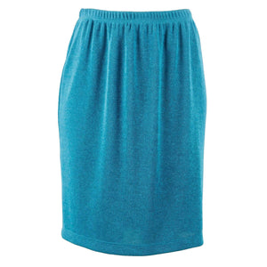 Saint Tropez West Sz 8 Teal Blue Elastic Waist Kick Pleat 100% Poly Knit Skirt