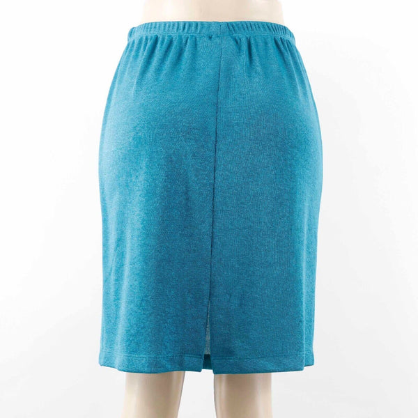 Saint Tropez West Sz 8 Teal Blue Elastic Waist Kick Pleat 100% Poly Knit Skirt
