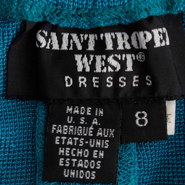 Saint Tropez West Sz 8 Teal Blue Elastic Waist Kick Pleat 100% Poly Knit Skirt