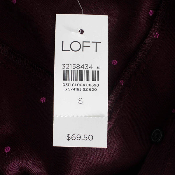 Loft NEW $70 Sz S Purple Pink Fuzzy Dots Button Up Ruffle High Neck Rayon Top