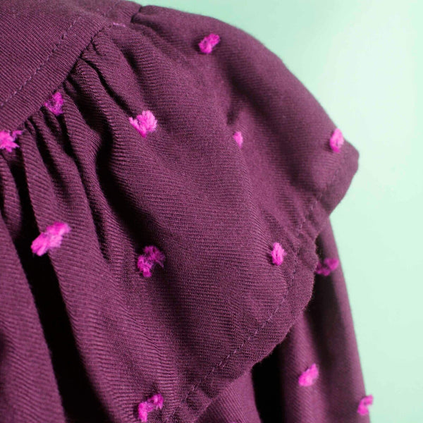 Loft NEW $70 Sz S Purple Pink Fuzzy Dots Button Up Ruffle High Neck Rayon Top