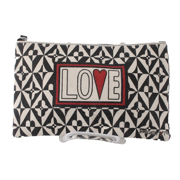 Brighton Cosmetic Bag 9 x 5 x 1 White Black Red Love Zipper Fabric Cosmetic Bag