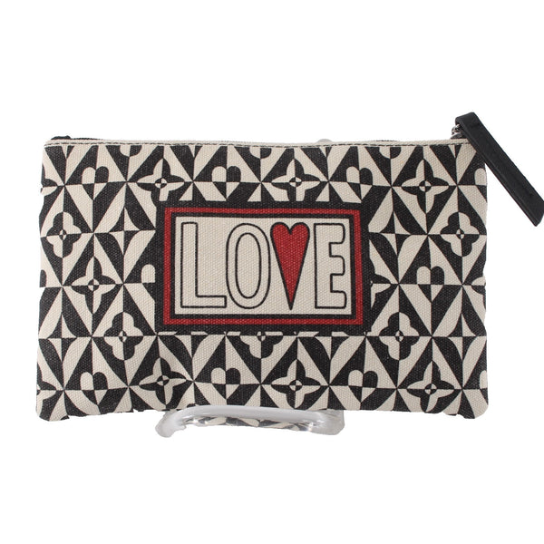Brighton Cosmetic Bag 9 x 5 x 1 White Black Red Love Zipper Fabric Cosmetic Bag