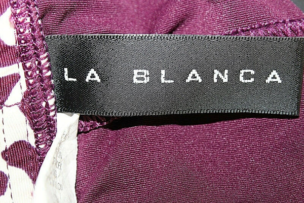 La Blanca Sz 8 Purple Cream Print Solid Ruched Nylon Blend Bikini Bottom