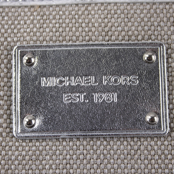 Michael Kors Purse 18 x 12 x 6 Silver Tan Side Pocket 100% Cotton Pu Trim Purse