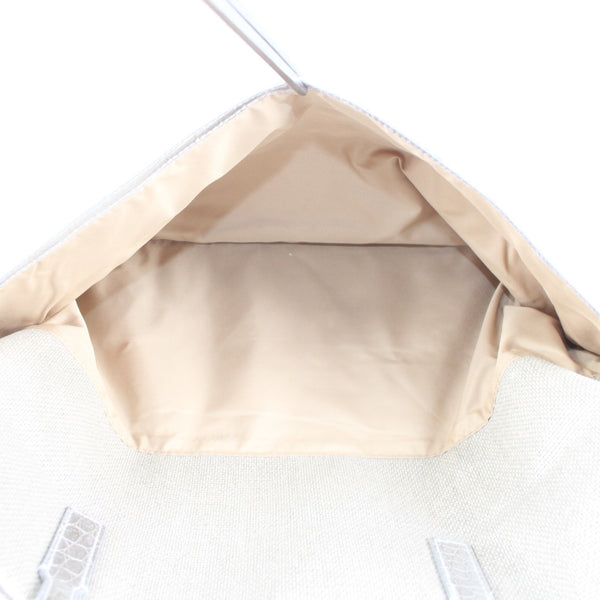 Michael Kors Purse 18 x 12 x 6 Silver Tan Side Pocket 100% Cotton Pu Trim Purse