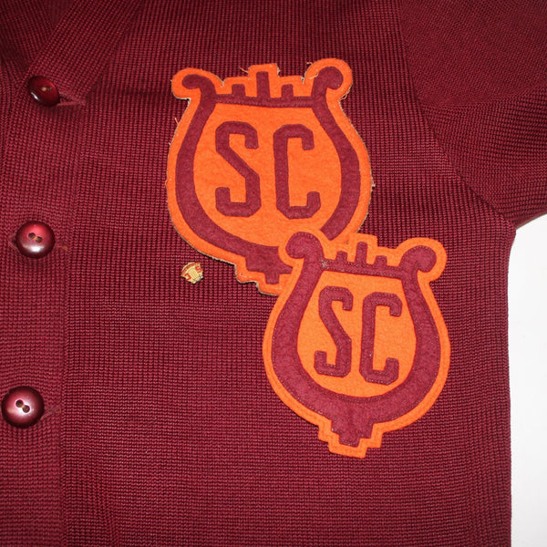 Whiting Sweater Vtg Sz S?? Burgundy Red Buttons University Of Southern CA AS IS