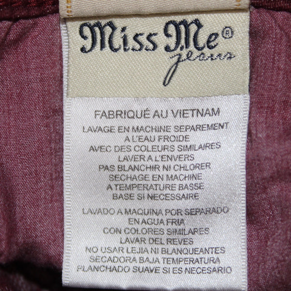 Miss Me Jeans Signature Sz 30 x 30 Burgundy Red Rhinestones Skinny Cotton Jeans