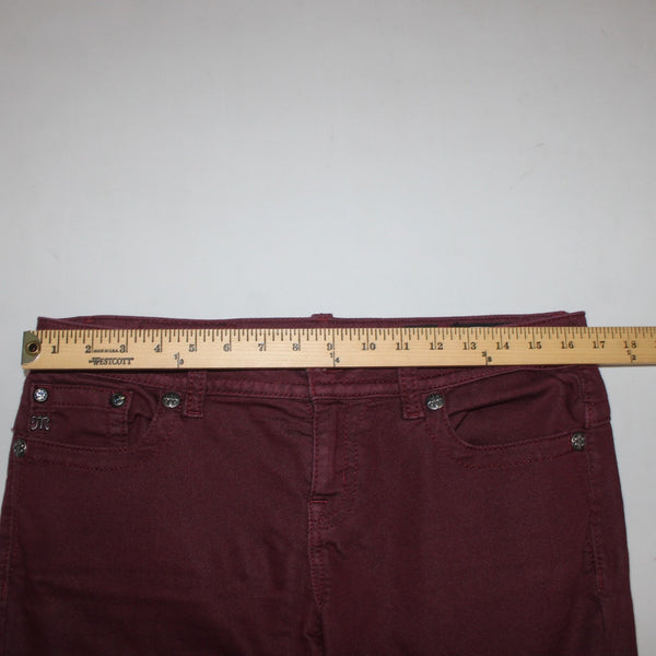 Miss Me Jeans Signature Sz 30 x 30 Burgundy Red Rhinestones Skinny Cotton Jeans
