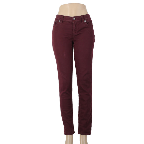 Miss Me Jeans Signature Sz 30 x 30 Burgundy Red Rhinestones Skinny Cotton Jeans
