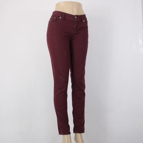 Miss Me Jeans Signature Sz 30 x 30 Burgundy Red Rhinestones Skinny Cotton Jeans