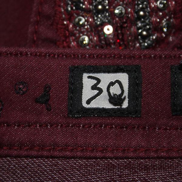 Miss Me Jeans Signature Sz 30 x 30 Burgundy Red Rhinestones Skinny Cotton Jeans