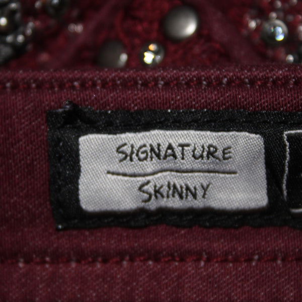 Miss Me Jeans Signature Sz 30 x 30 Burgundy Red Rhinestones Skinny Cotton Jeans