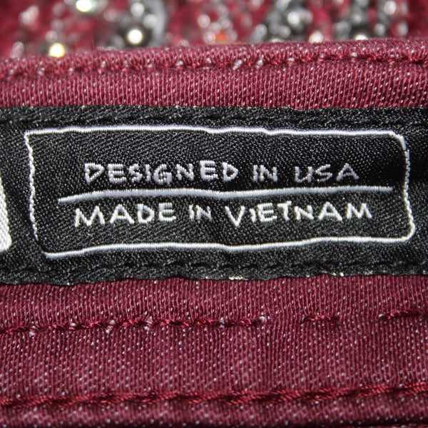Miss Me Jeans Signature Sz 30 x 30 Burgundy Red Rhinestones Skinny Cotton Jeans