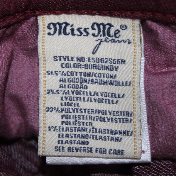 Miss Me Jeans Signature Sz 30 x 30 Burgundy Red Rhinestones Skinny Cotton Jeans