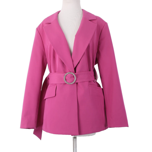 Eloquil Jacket NEW Sz 14 Pink Rhinestones Belted Collared Pockets Poly Rayon