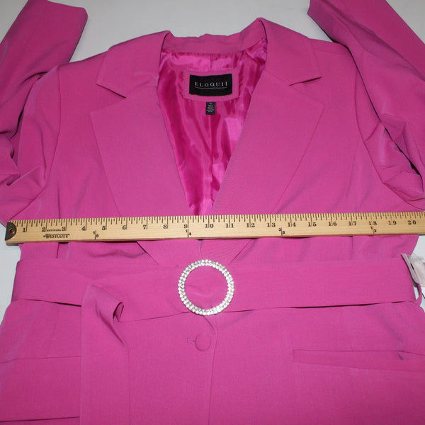 Eloquil Jacket NEW Sz 14 Pink Rhinestones Belted Collared Pockets Poly Rayon