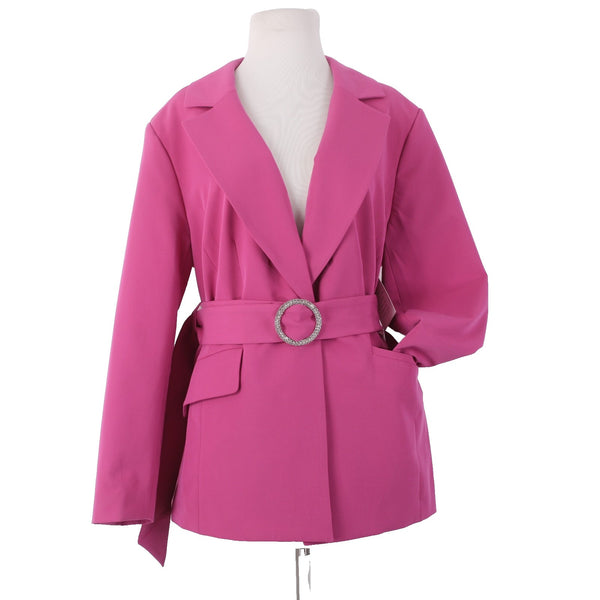 Eloquil Jacket NEW Sz 14 Pink Rhinestones Belted Collared Pockets Poly Rayon