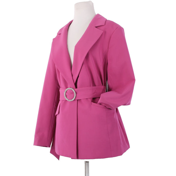 Eloquil Jacket NEW Sz 14 Pink Rhinestones Belted Collared Pockets Poly Rayon