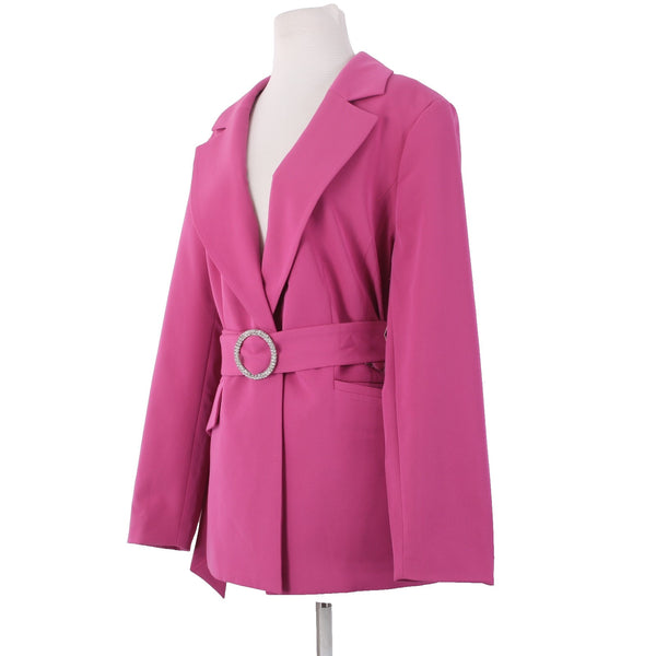 Eloquil Jacket NEW Sz 14 Pink Rhinestones Belted Collared Pockets Poly Rayon