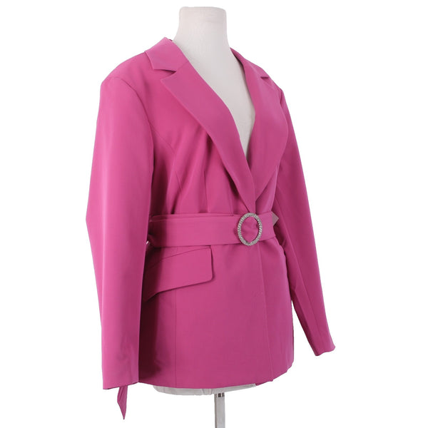 Eloquil Jacket NEW Sz 14 Pink Rhinestones Belted Collared Pockets Poly Rayon