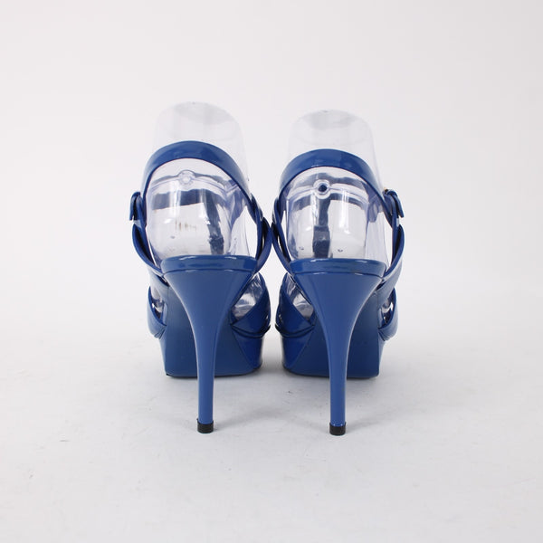Saint Laurent YSLHeels Sz 37.5 Royal Blue Strappy Patent Leather 4" Heels