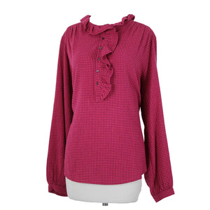 Xirena NEW $85 Sz M Pink Purple Ruffle Buttons Long Sleeve Cotton Viscose Top