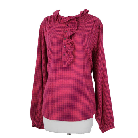 Xirena NEW $85 Sz M Pink Purple Ruffle Buttons Long Sleeve Cotton Viscose Top