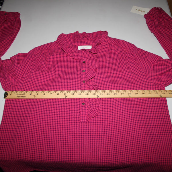 Xirena NEW $85 Sz M Pink Purple Ruffle Buttons Long Sleeve Cotton Viscose Top