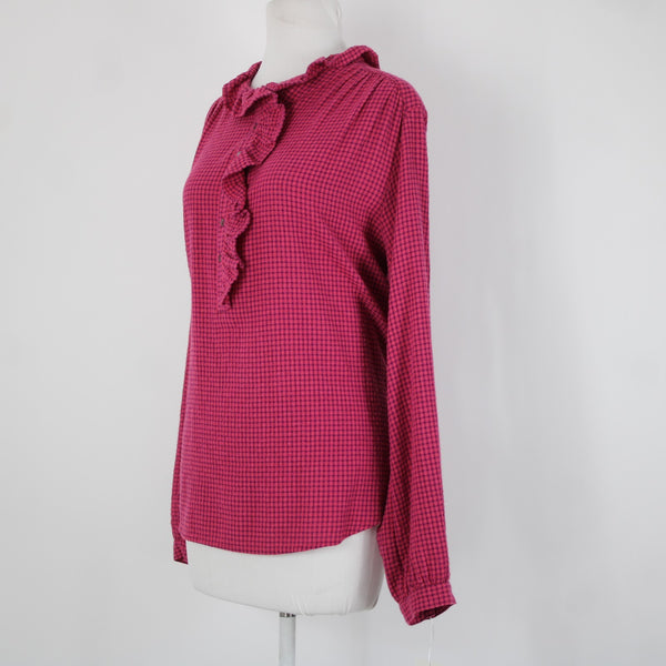Xirena NEW $85 Sz M Pink Purple Ruffle Buttons Long Sleeve Cotton Viscose Top