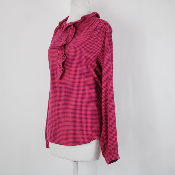 Xirena NEW $85 Sz M Pink Purple Ruffle Buttons Long Sleeve Cotton Viscose Top
