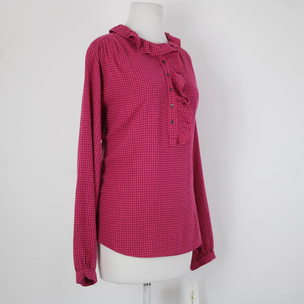 Xirena NEW $85 Sz M Pink Purple Ruffle Buttons Long Sleeve Cotton Viscose Top
