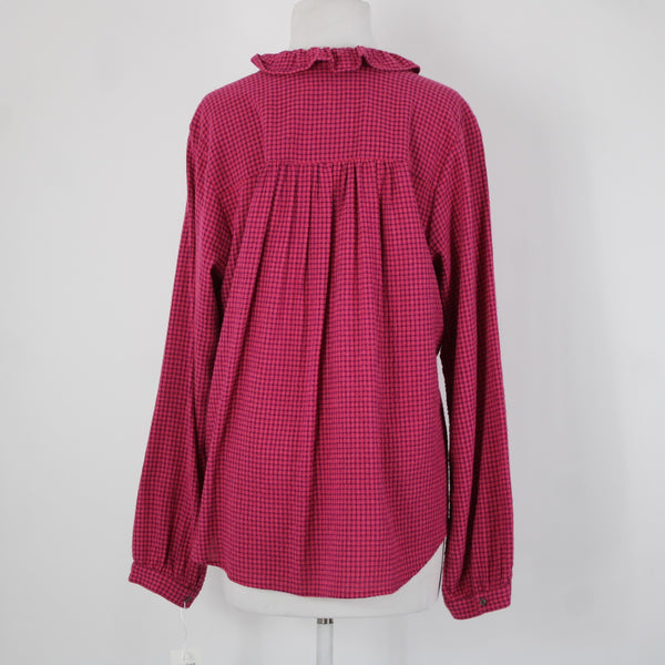 Xirena NEW $85 Sz M Pink Purple Ruffle Buttons Long Sleeve Cotton Viscose Top