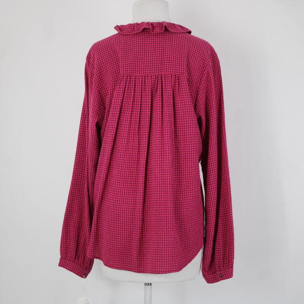 Xirena NEW $85 Sz M Pink Purple Ruffle Buttons Long Sleeve Cotton Viscose Top