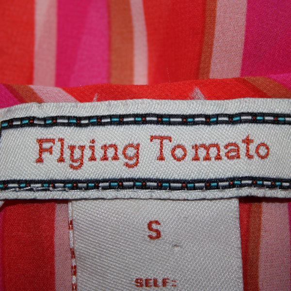 Flying Tomato Sz S Pink Orange Multi Color Ruffles V Neck Sheer 100% Poly Top