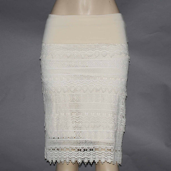Solitaire NEW Sz S Cream Tan Embroidered Lined 100% Cotton Skirt